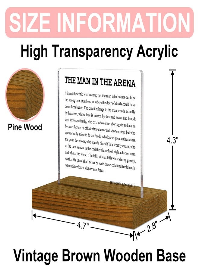 FTONENI The Man in the Arena Desk Decor, Entrepreneur Gifts for Men, Positive Affirmation Gifts for Men, Motivational Gift for Man, Acrylic Desk Decor Sign with Wood Stand - FSA221 - Image 2
